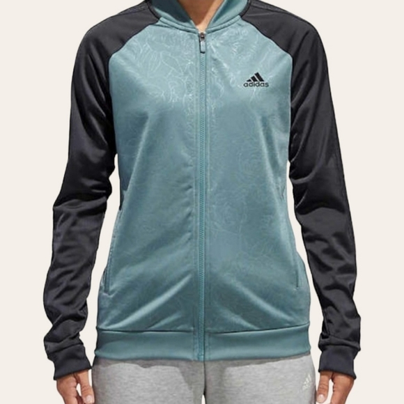 Adidas Firebird Floral Embossed Zip Up Bomber Track Jacket Teal Black - Picture 5 of 16